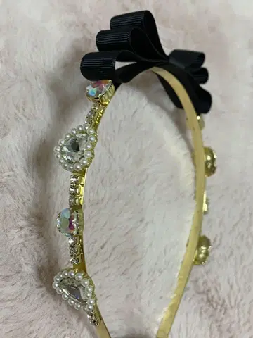 LIZLISA 리즈리사 다이아 레인 비쥬 리본 머리띠 블랙 양산형 지뢰