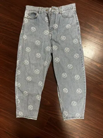 massnoud 프린트 데님 배기 실루엣