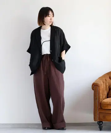 cepo 시어 린넨 숏 슬리브 테일러드 자켓