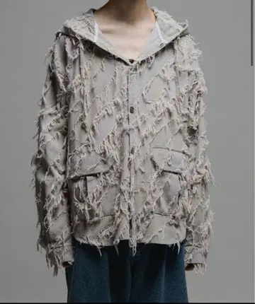 [ Caspar John ] 프린지 데님 후드티 화이트 XS 25SS