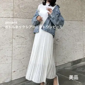 [새상품급] anuans 보틀넥 시어 니트 원피스 화이트 F 사이즈