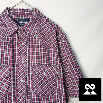Wrangler 80년대 US 반팔 웨스턴 셔츠 체크 무늬 레드 핑크