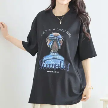 [ 블랙 ] TRUBE 입체 리본 걸 프린트 티셔츠