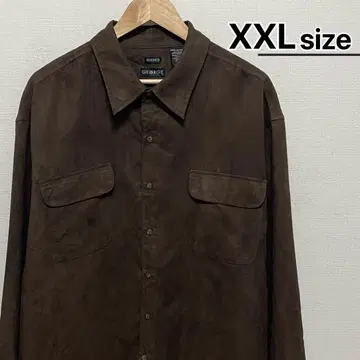 USA 구제 스웨이드풍 셔츠 긴팔 XXL 브라운 무지 폴리에스터