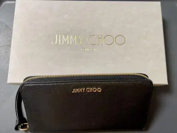 JIMMY CHOO 블랙 가죽 라운드 지퍼 지갑