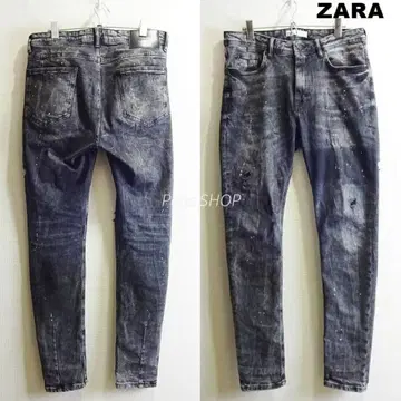 ZARA 슬림 스키니 데님 W84cm 스트레치 리메이크 블랙