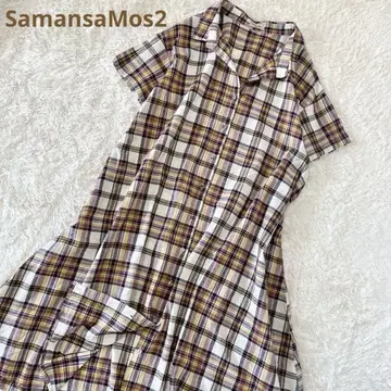 SamansaMos2 체크 무늬 린넨 셔츠 원피스 반팔 겉옷