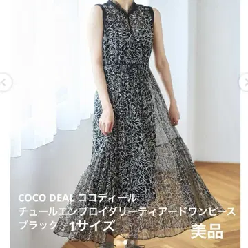 [ 새상품급 ] COCODEAL 튤 자수 티어드 원피스 블랙