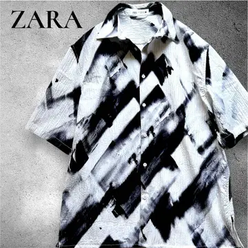 ZARA 반팔 셔츠 얼룩 염색 주름 가공 오버사이즈 빅 실루엣