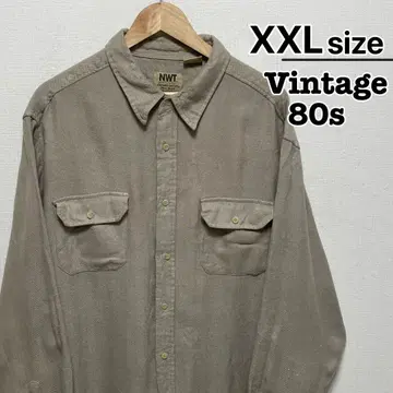 80s Vintage 긴팔 셔츠 XXL 베이지 아크릴 헤링본