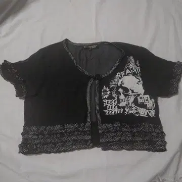 HELL CAT PUNKS 스컬 프린트 반팔 가디건 메쉬