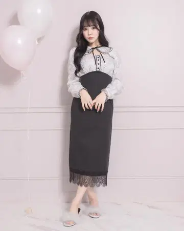 pium 레이스 케이프 도킹 롱 원피스 피움