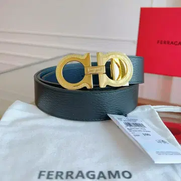 새상품 Ferragamo 가죽 벨트 리버서블 블랙 골드 버클