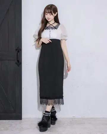 pium 레이스 도킹 타이트 롱 원피스 pium 피움