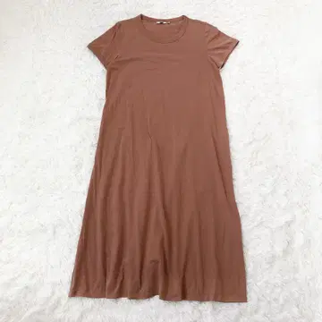 유니클로 U 에어리즘 코튼 A라인 롱 원피스 면 혼방 오렌지 L