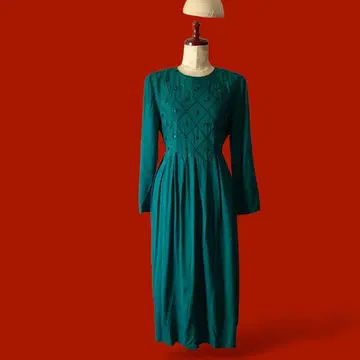 별 내리는 밤의 로망 원피스 비즈 에메랄드 그린 긴팔 빈티지