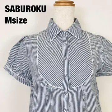 SABUROKU 사부로쿠 반팔 셔츠 스트라이프 패턴 D5