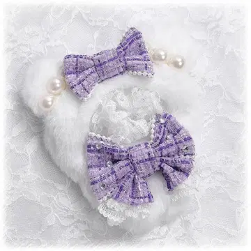 인형 의류 10cm~11cm 보라색 곰돌이 귀 트위드