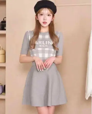 Darich 깅엄 체크 니트 미니 원피스