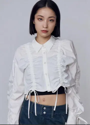EMODA 스트링 리본 숏 셔츠