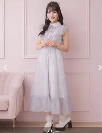 ROJITA 프릴 슬리브 꽃무늬 롱 원피스 블루