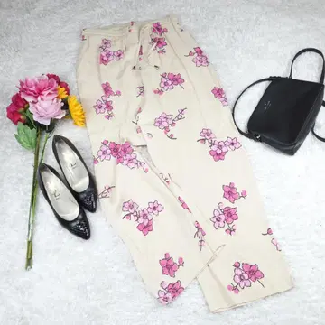 Y9049*vintage 빈티지 허리밴딩 꽃무늬 팬츠 베이지