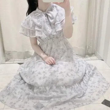 evelyn 에블린 오리지널 꽃무늬 케이프 원피스 OP 블루