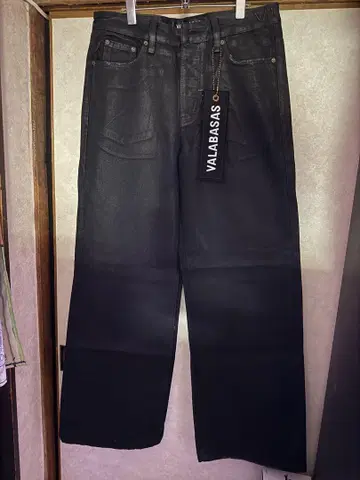VALABASAS 블랙 레더 데님 32 스트레이트 데님 배기 데님