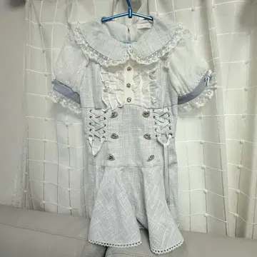 리즈리사 LIZLISA 반팔 메시지 리본 트위드 셋업 화이트