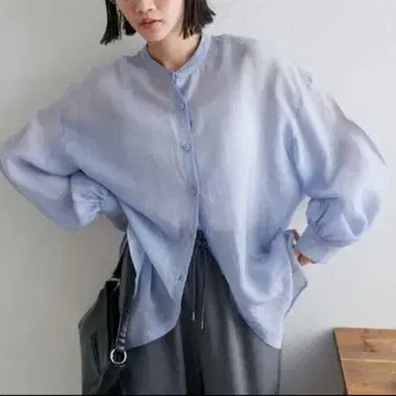 discoat 시어 밴드 카라 셔츠 블루