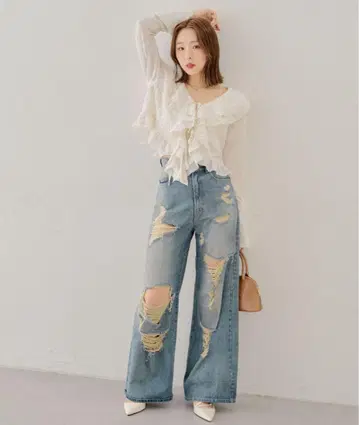 Chico 데미지 와이드 데님 팬츠