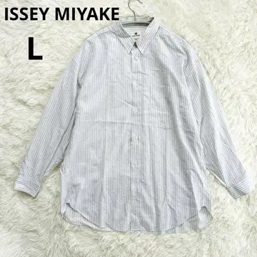ISSEY MIYAKE 셔츠 스트라이프 긴팔 코튼 100% 남성용 화이트