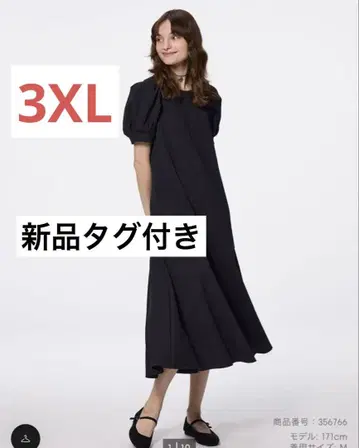 3XL 볼륨 슬리브 원피스 5부 소매 GU 지유 블랙 새상품