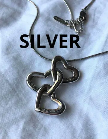 빈티지 트리플 하트 실버 목걸이 SILVER 지르코니아 3연