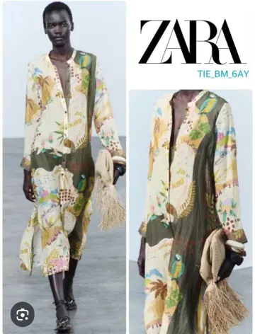 ZARA 프린트 튜닉 원피스 자라 린넨 마 100%