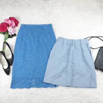 G2603.04*유나이티드 애로우즈 무릎 기장 스커트 2세트 파랑 그레이