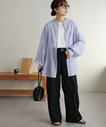 DISCOAT 디스코트 코튼 시어 밴드 카라 셔츠