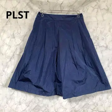 9039 플라스테 무릎 기장 플레어 스커트 네이비 S 허리밴딩 나일론