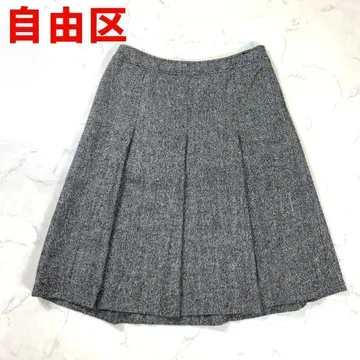 A1906 자유구 무릎 기장 스커트 울 플레어 안감 있음 그레이 40