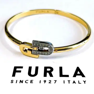 [컨디션 최상] FURLA 뱅글 골드 더블 아치 로고 큐빅