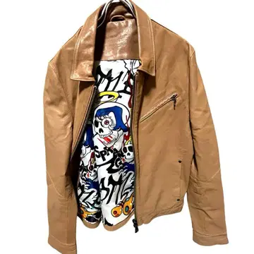 오브더네스타일 양가죽 가죽 자켓 스컬 올 패턴 안감 M 사이즈