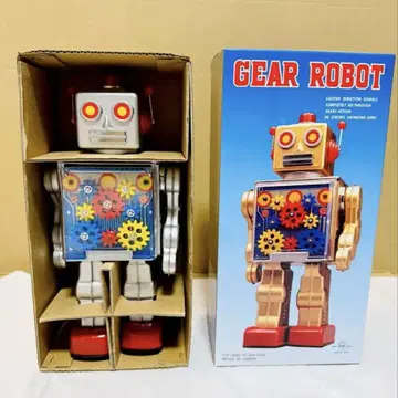 미사용 실버 GEAR ROBOT 메탈 하우스 양철 로봇 박스 포함