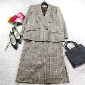 G3792*도쿄 스타일 체크 무늬 더블 스커트 수트 셋업