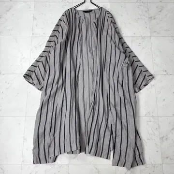 모유루 롱 가디건 겉옷 버튼리스 스트라이프 그레이 계열 M~L