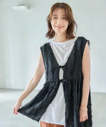 더블 프론트 프린지 자카드 베스트