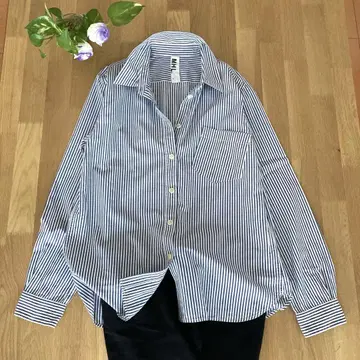 MHL 마가렛호웰 블루 스트라이프 긴팔 셔츠