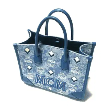 MCM 로고 블루 토트백