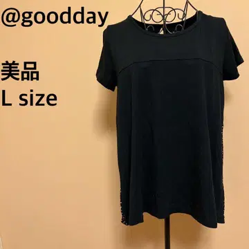 [ 새상품급 ] goodday/반팔 튜닉/다른 소재/도트 무늬/블랙