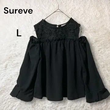 Sureve 스트레치 레이스 오프숄더 상의 블랙 L 긴팔