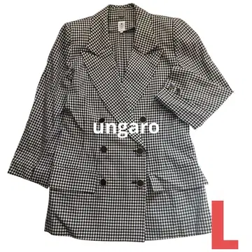 Ungaro 웅가로 롱 기장 깅엄 체크 울 자켓 블랙 골드 버튼